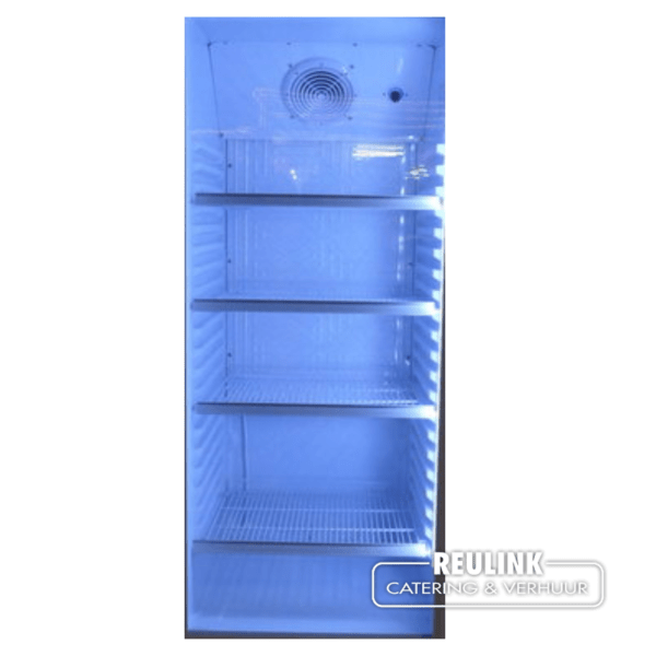 hoge koelkast met glasdeur verlicht